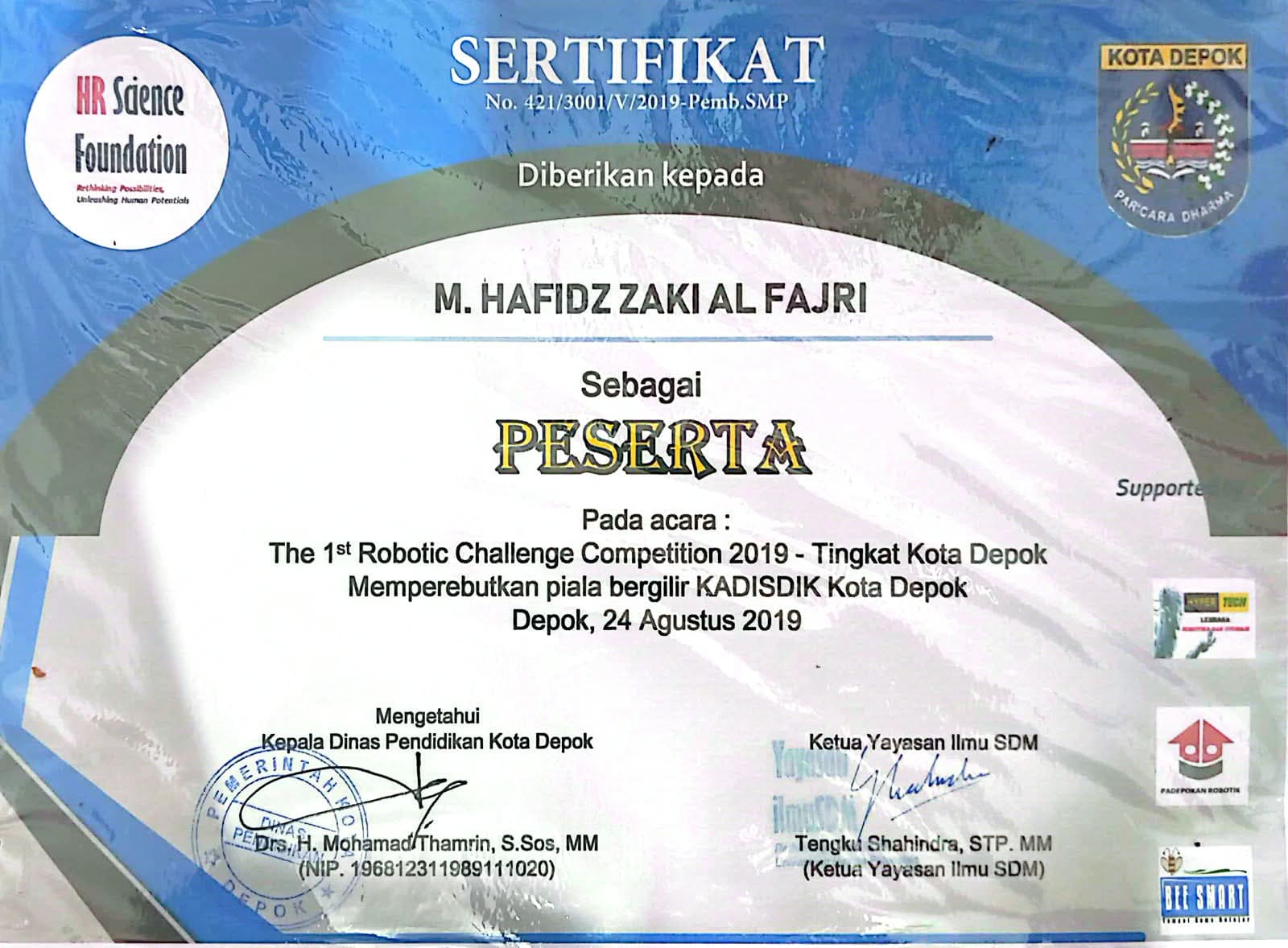 Juara 2 robotic Challenge Competition 2019 Tingkat Kota Depok