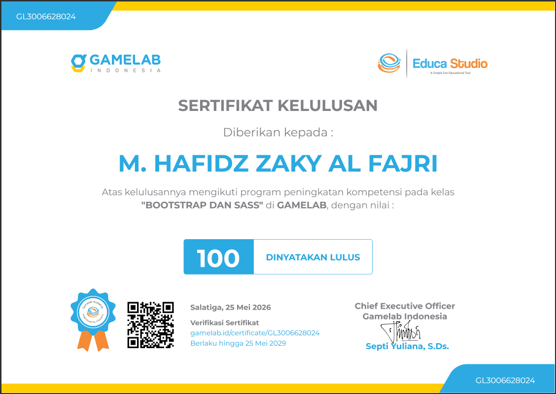 Sertifikat Pembelajaran bootstrap dan sass